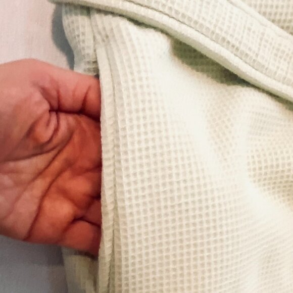 Yves Delorme Paris kimona robe Large unisex pale green waffle cotton luxury - Picture 6 of 10